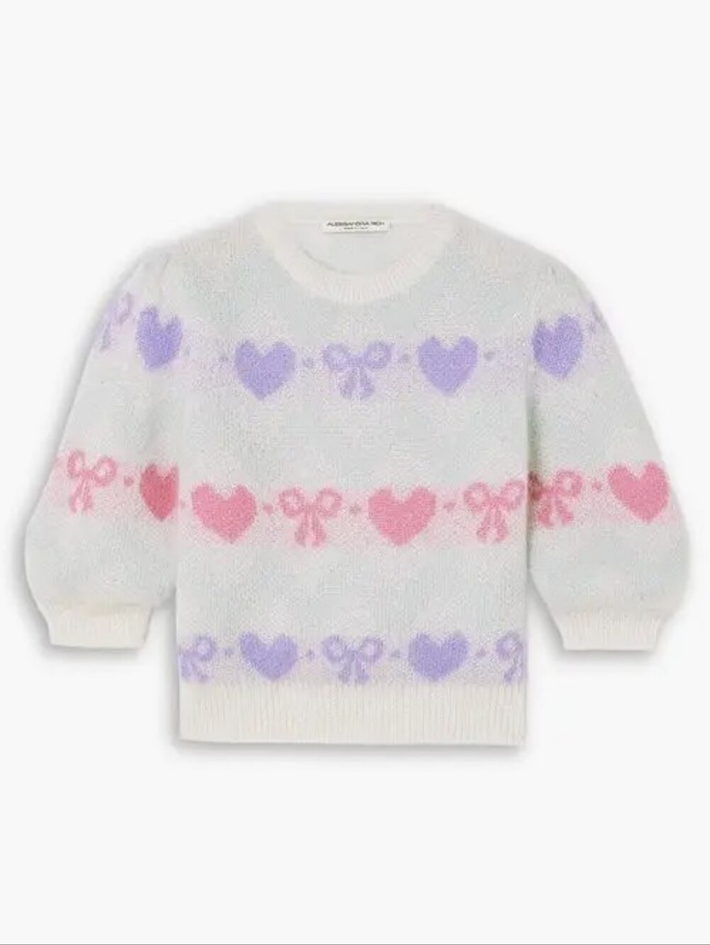 Alessandra Rich Cozy Pastel Heart & Bow Fuzzy Sweater